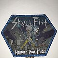Skull Fist - Patch - Skull Fist Heavier Than Metal patch blue glitter border
