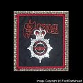 Saxon - Patch - Saxon Strong Arm of the Law Woven Patch silver-glittered red border Saxon - Patch - Saxon Strong Arm of the Law Woven Patch silver-glittered red border
