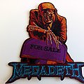 Megadeth - Patch - Megadeth  shaped patch 64 + blue  glitter print  9 x 11 cm