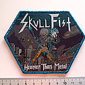 Skull Fist - Patch - Skull Fist  Heavier than Metal woven patch s69  blue gltter  border