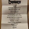 Darkness - Other Collectable - Darkness Setlist - January 20th 2024