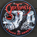 Obituary - Patch - Obituary Cause Of Death Circle Woven Back Patch Blue Border