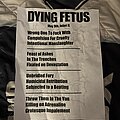 Dying Fetus - Other Collectable - Dying Fetus 2024 Spring Tour Setlist