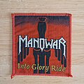 Manowar - Patch - Manowar Into Glory Ride Red Border White Back Old Woven Patch.