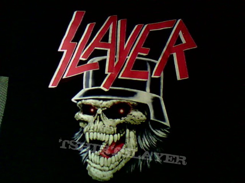 Slayer band patch with Skeleton in a Helmet