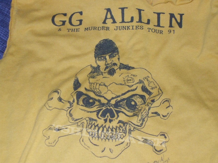GG ALLIN AND THE MURDER JUNKIES TOUR SHIRT/ORIGINAL PRISON DRAWING 1991 ...