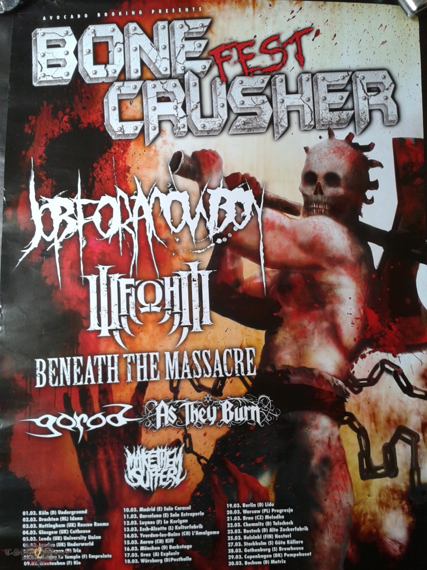 Poster Bonecrusher Fest 2013 w/ Job for a Cowboy, War From a Harlots Mouth, Beneath The Massacre, Gorod, As They Burn and Make Them Suffer