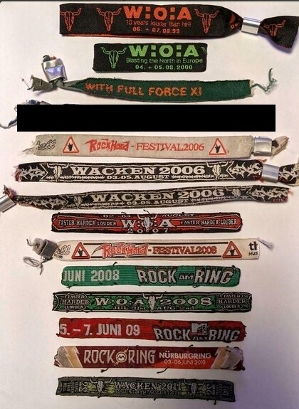 Wacken Open Air Wristbands Wacken, Rock Am Ring, Earthshaker, Metal Frenzy, Rockfels, Metalfest, Rock Hard, Emfa, With Full Force, Death Feast, Mahlstrom