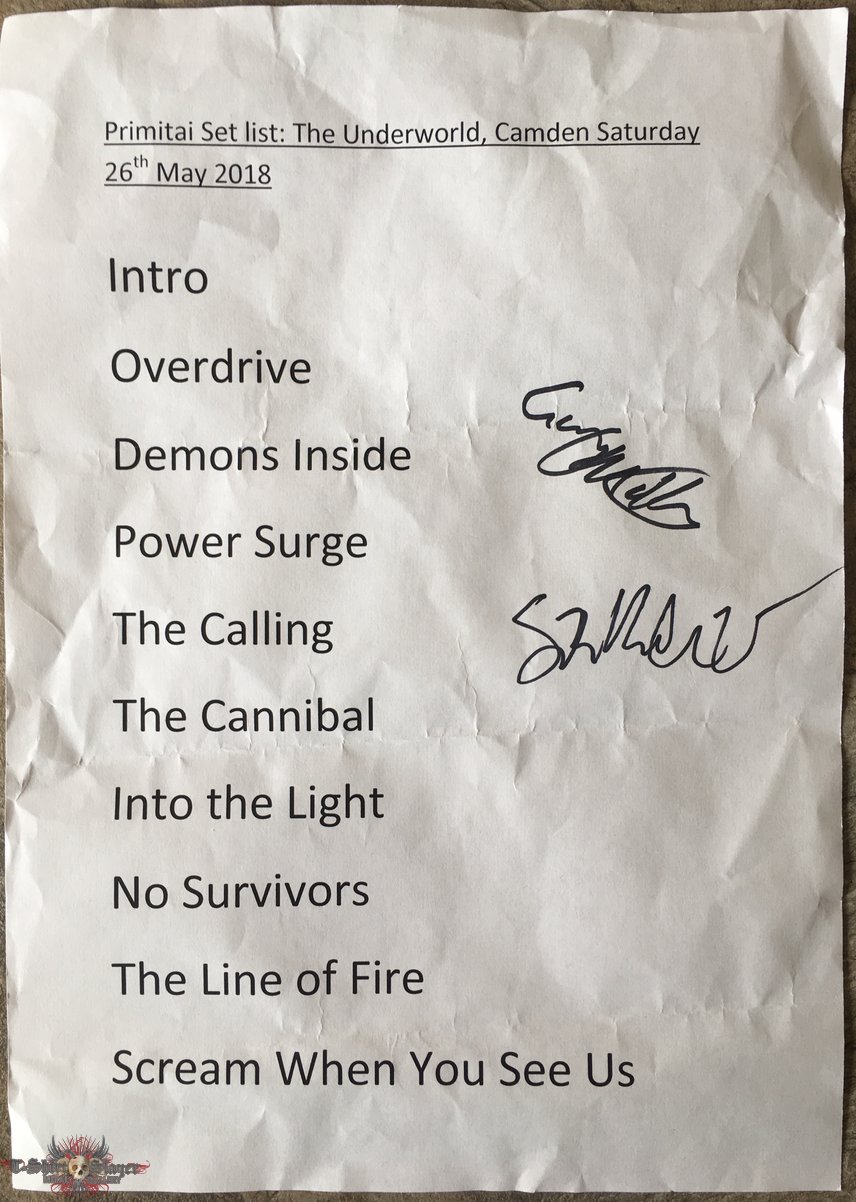 SIGNED Primitai setlist sheet