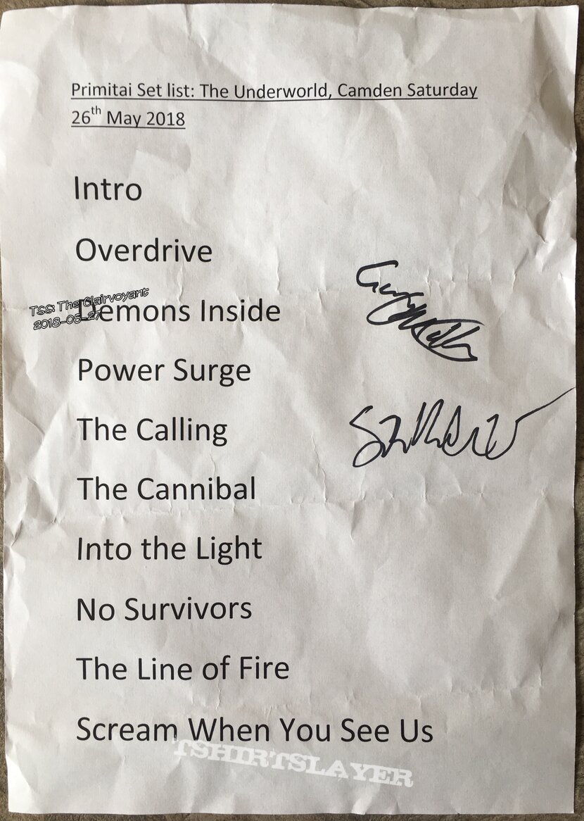 SIGNED Primitai setlist sheet