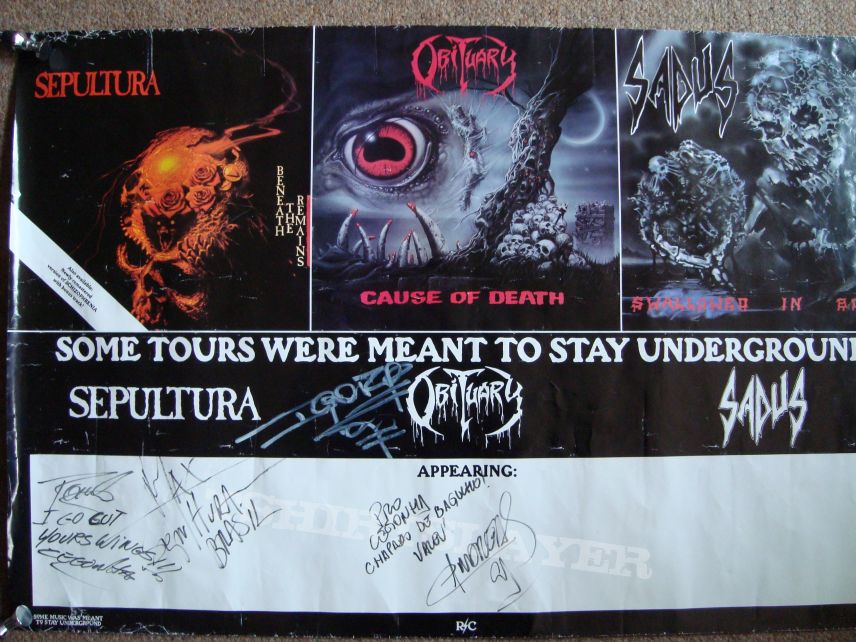 Other Collectable - Sepultura, Obituary, Sadus tour poster 1990, signed by Sepultura