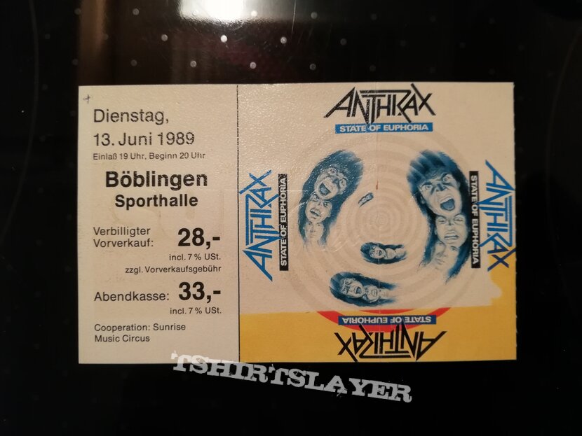 Anthrax - Tour ticket 89