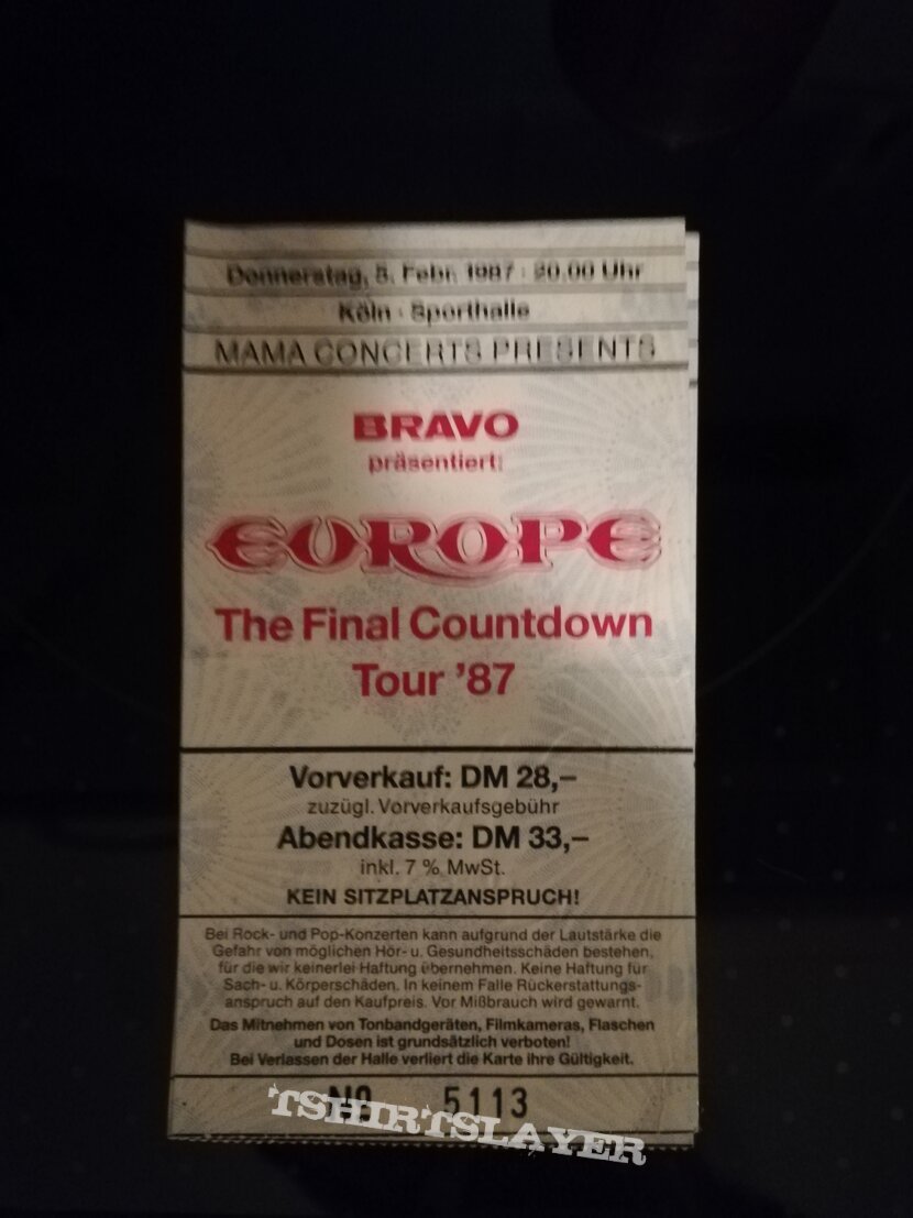 Europe - Tour ticket 87