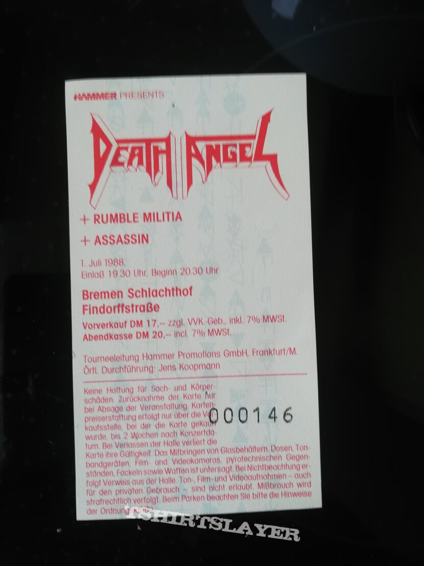 Death Angel - Tour ticket 88