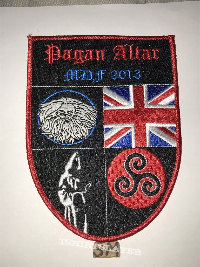 Pagan Altar MDF 2013 large shield patch red border 