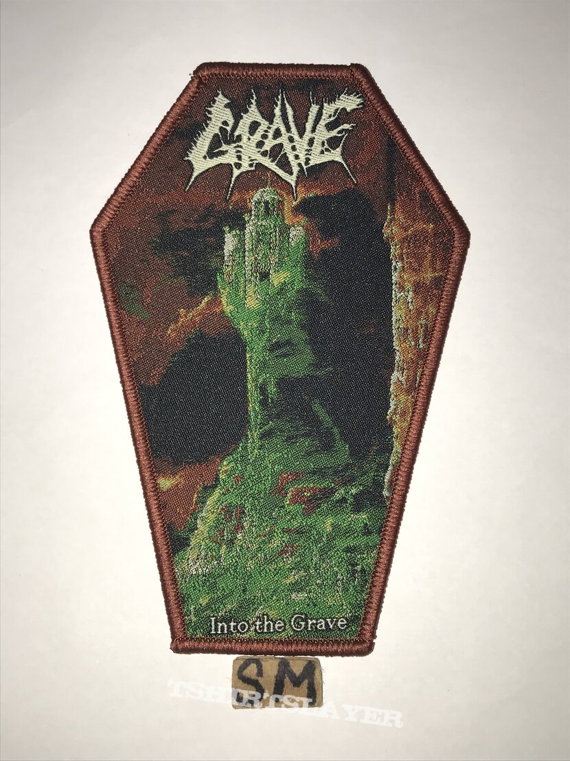 Grave Into The Grave coffin patch brown border 