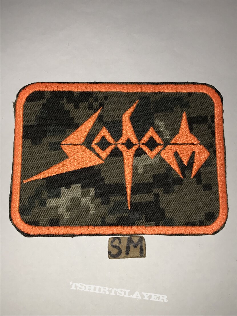 Sodom embroidered camo patch Orange border 