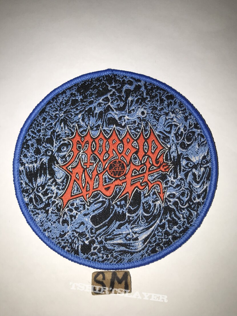 Morbid Angel Altars Of Madness circle patch blue border 