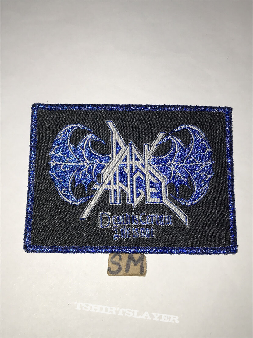 Dark Angel Death Is Certain patch blue glitter border 