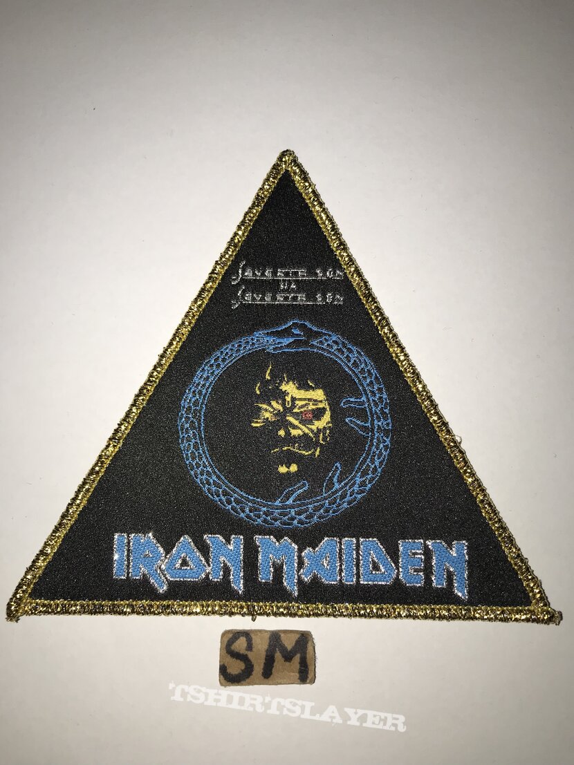Iron Maiden Seventh Son patch gold glitter border triangle 