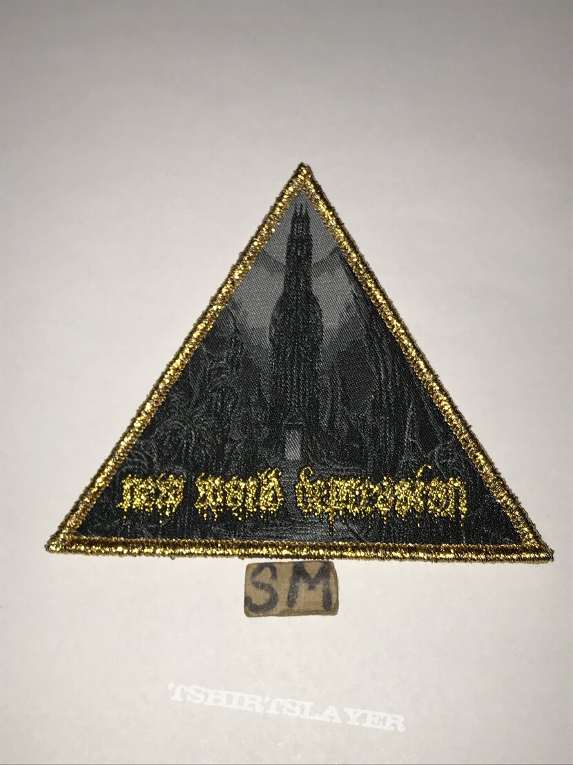 New World Depression Descent triangle patch gold glitter border 