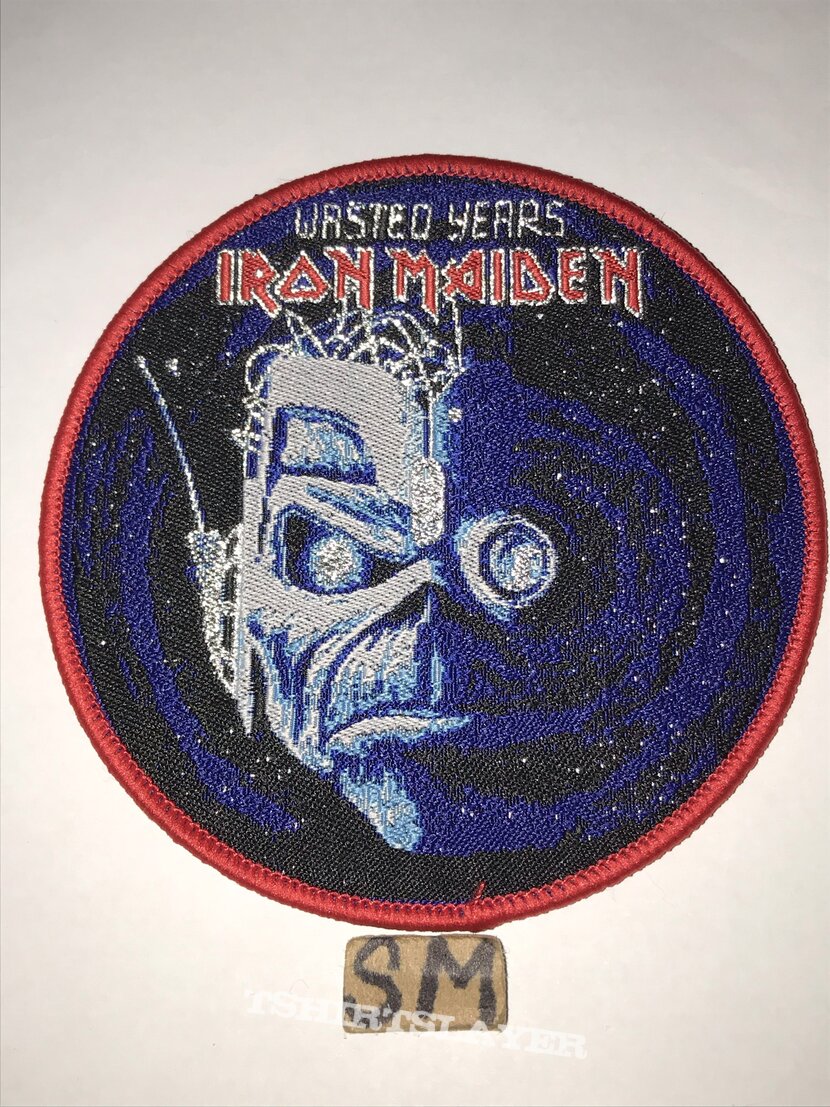 Iron Maiden Wasted Years circle patch red border 