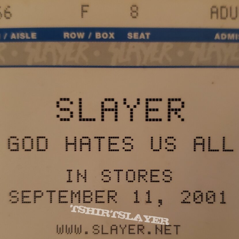 RARE 9/11/01 Slayer &#039;God Hates Us All&#039; album release promo &quot;ticket&quot;