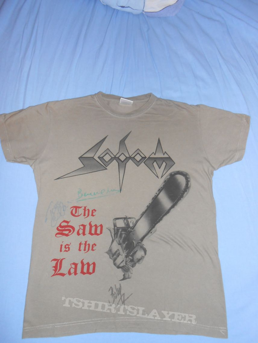 Sodom signed t-shirt - &quot;The saw is the law&quot;