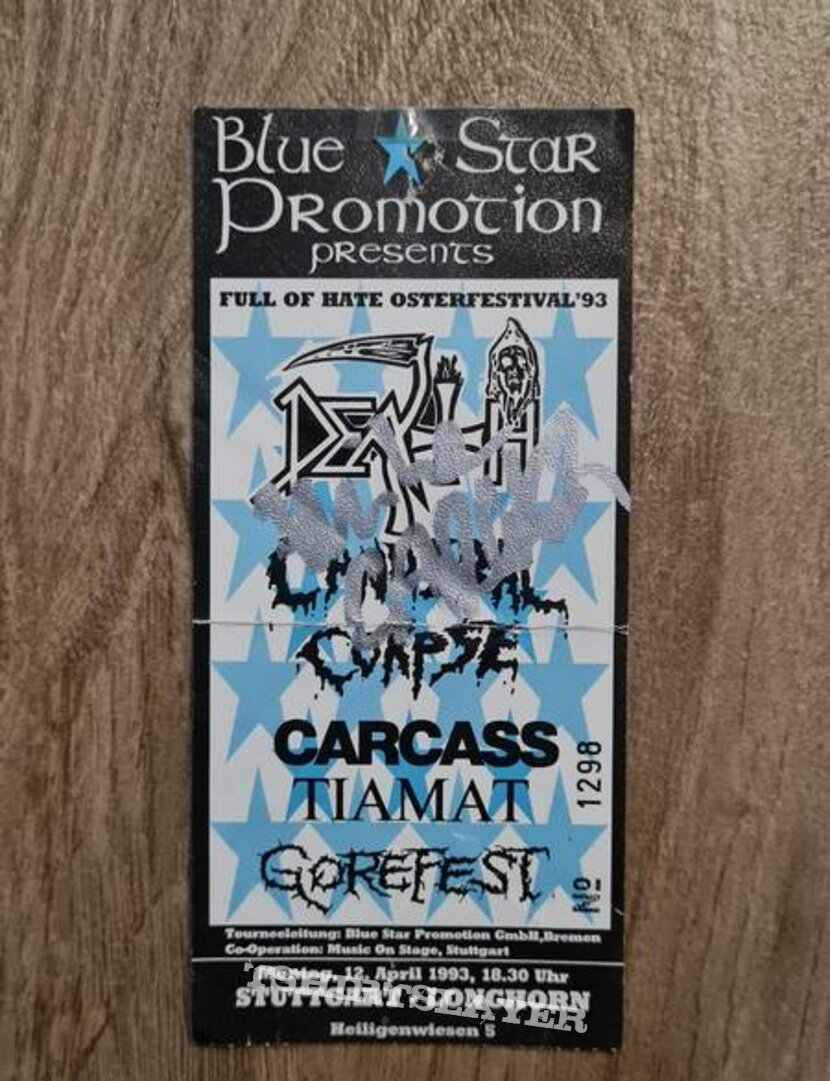 Death Full of hate easter festival 1993 ticket