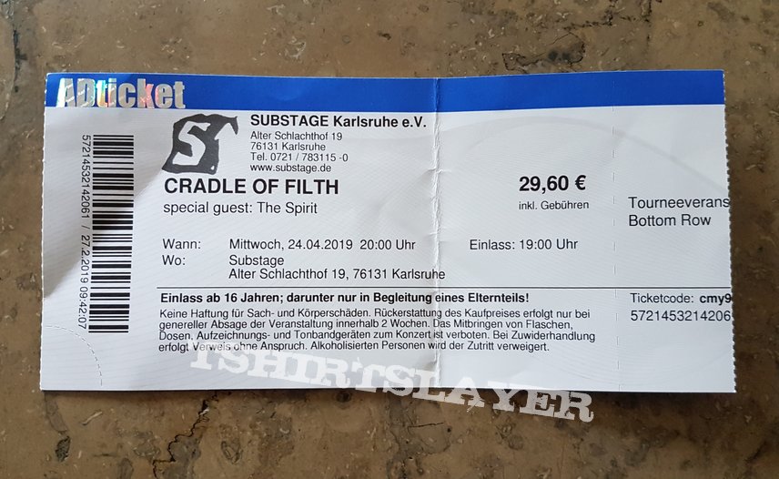 Cradle Of Filth recent concert tickets