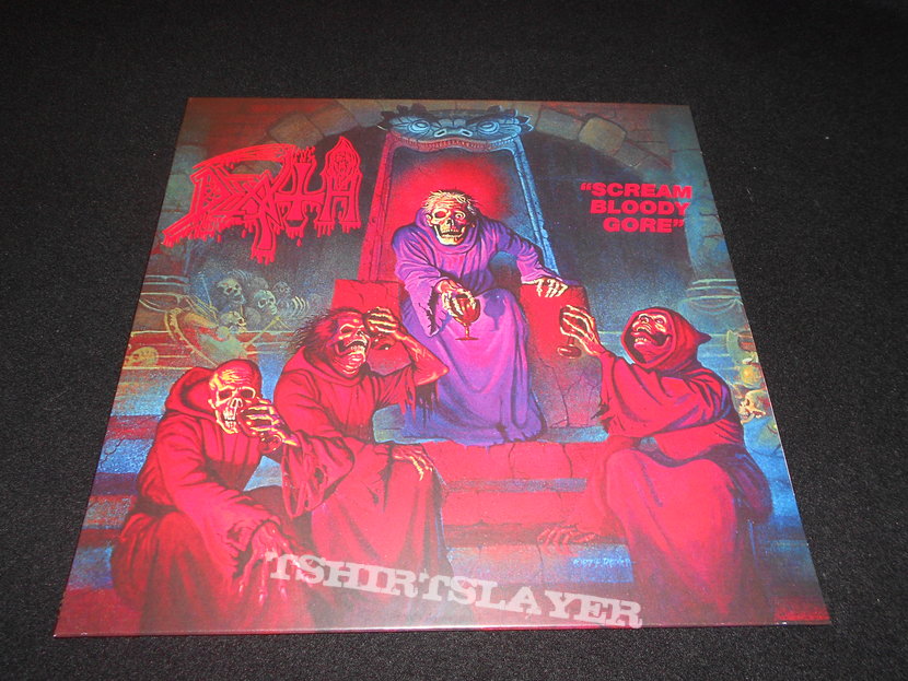  Death /Scream Bloody Gore Clear Blood Red Pinwheels Aqua Blue, Neon Violet and Bone White Splatter 