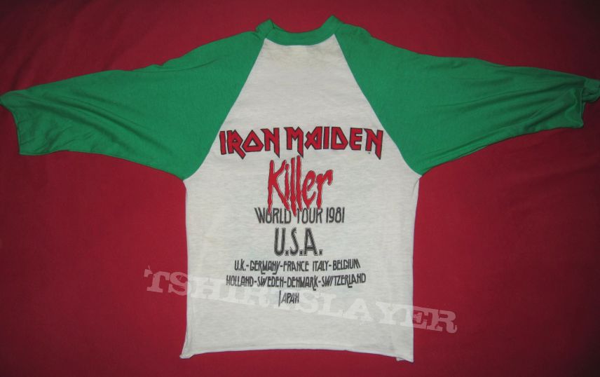 Iron Maiden Killers World Tour 1981 T-jersey (green &amp; white)