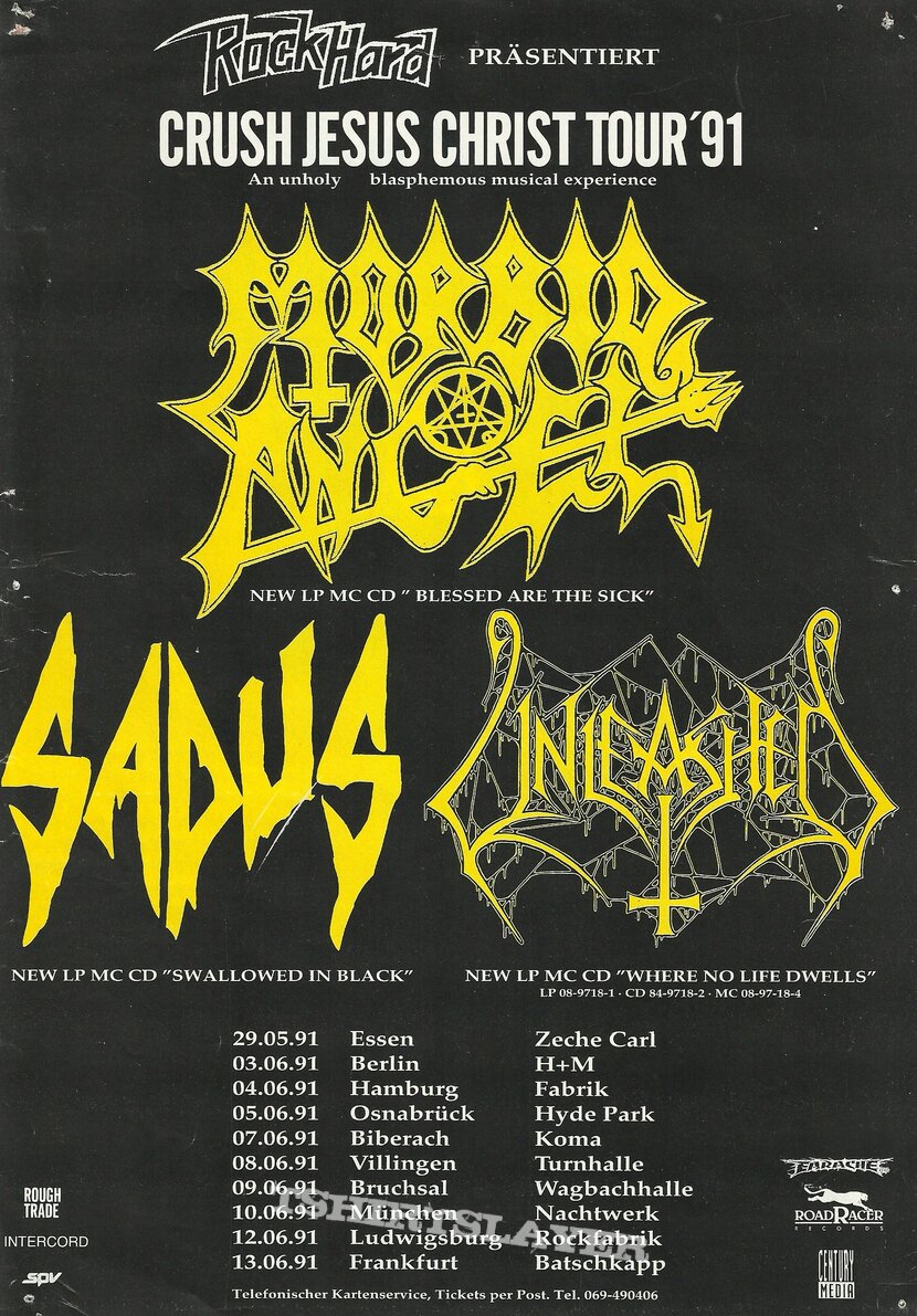 Morbid Angel 90s Tour Adverts and Flyers