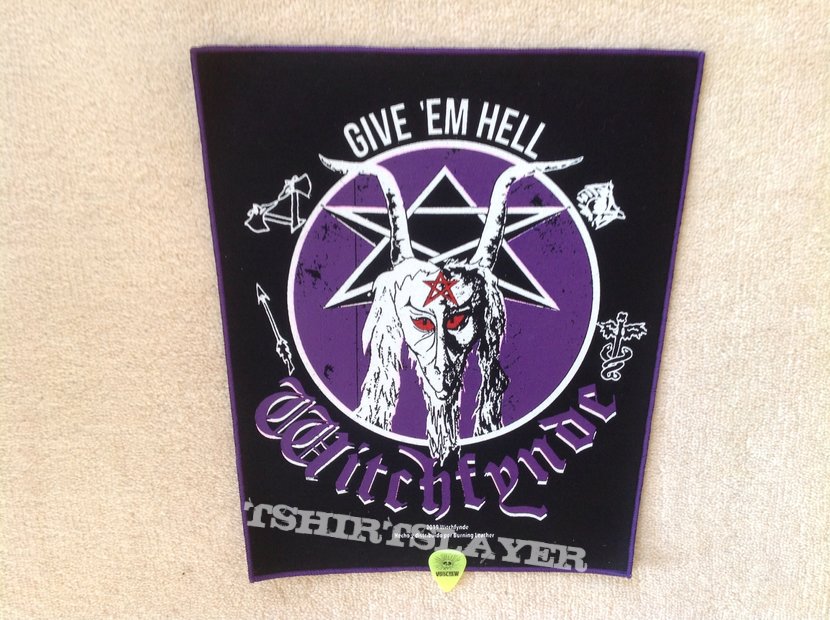 Witchfynde - Give &#039;Em Hell - Purple Border - 2019 Witchfynde Burning Leather - Backpatch