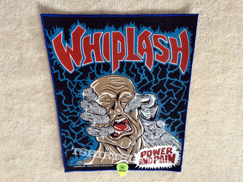 Whiplash - Power And Pain - 2020 Whiplash Burning Leather Backpatch - Blue Border