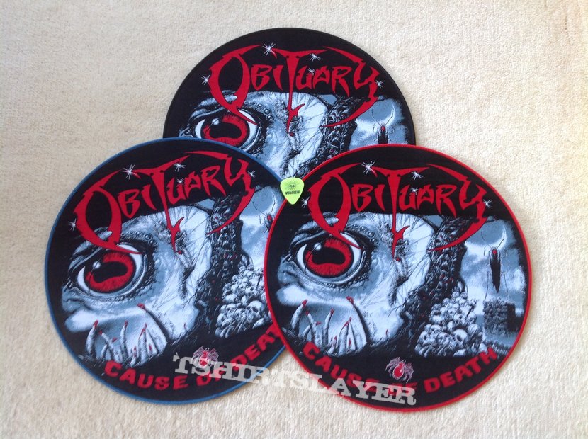 Obituary - Cause Of Death - Circle Woven Backpatch - Red Border
