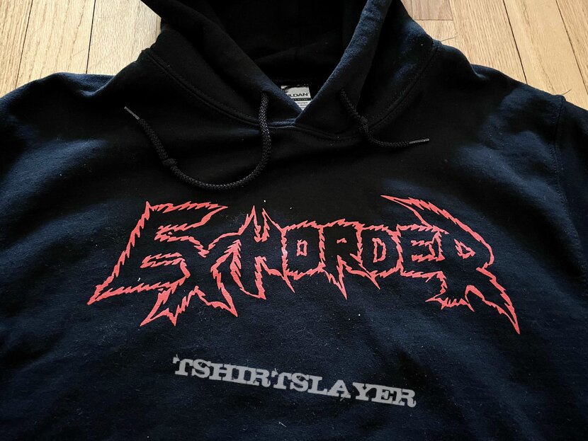 Exhorder Logo Hoodie Sweater with Slaughter in the Vatican Artwork on Back