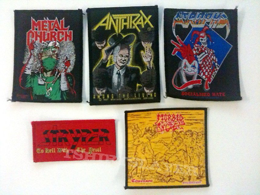 Metal Church, Anthrax, Atrophy, Stryper and Morbid Angel patches