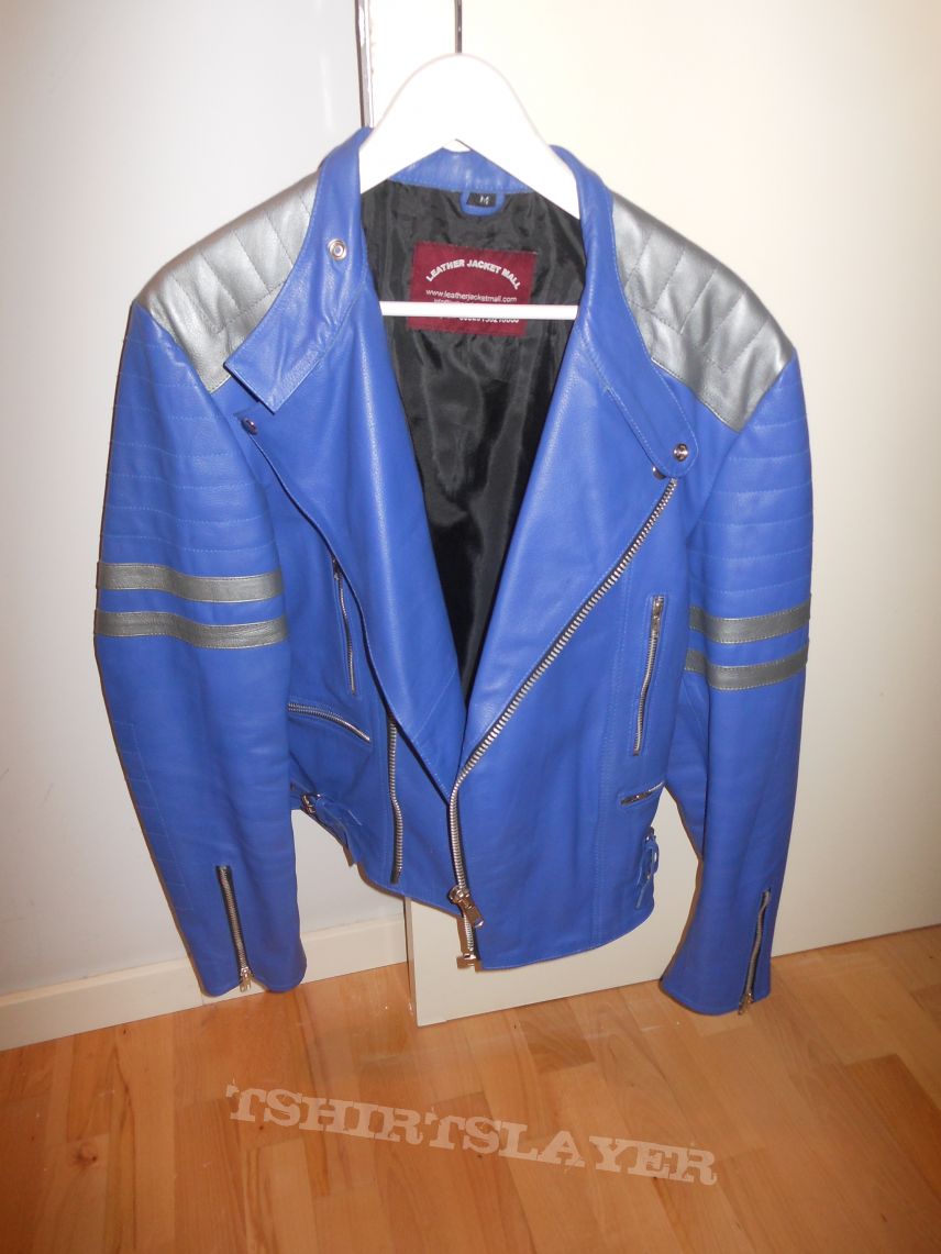 Blue and Grey Leather Jacket