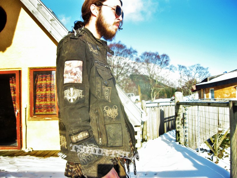 Lifelover selling Worn in Black Metal Battle Jacket armor (with free Watain shirt, and handwritten black metal zine by yours truly)