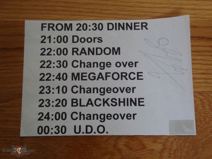 U.D.O. Concert Schedule Band Room Signed by Udo Dirkschneider