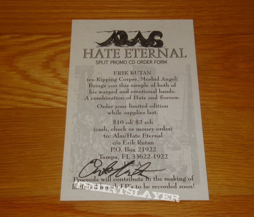 Hate Eternal Flyer Signed Erik Rutan