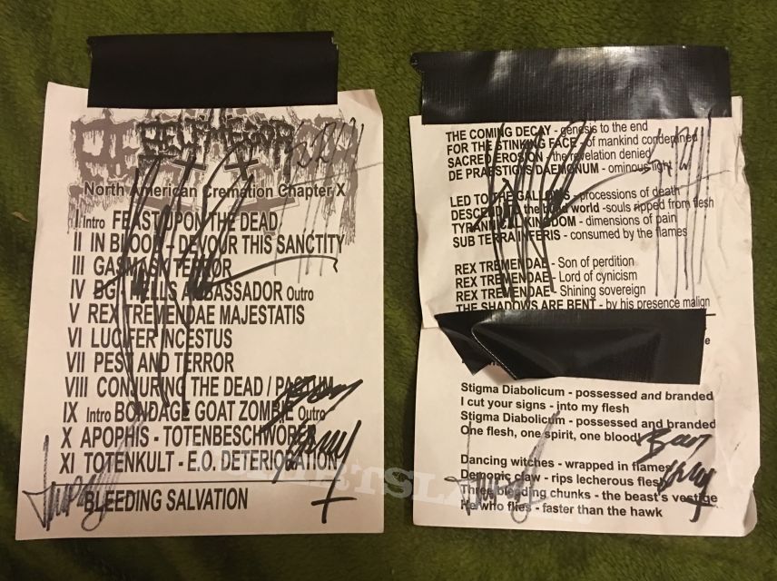 Belphegor Setlist and Lyric Sheet