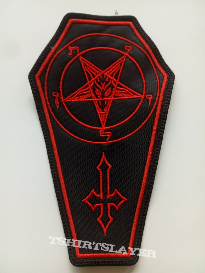 Baphomet coffin patch b288 red embroidered   9 x 16 cm