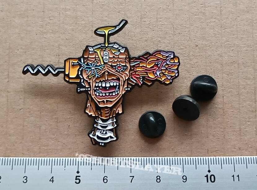 Iron Maiden shaped can i play with madness pin badge