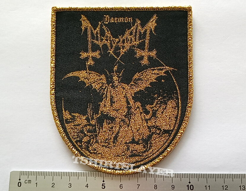 Mayhem Daemon  shield patch m169  gold glitter print patch