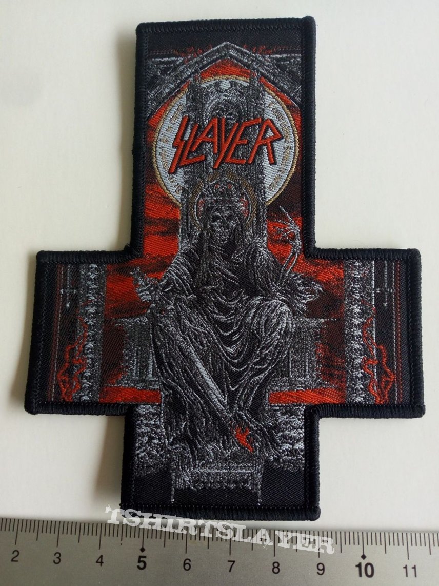 Slayer inverted cross patch 71 black border 9.5 x 12 cm