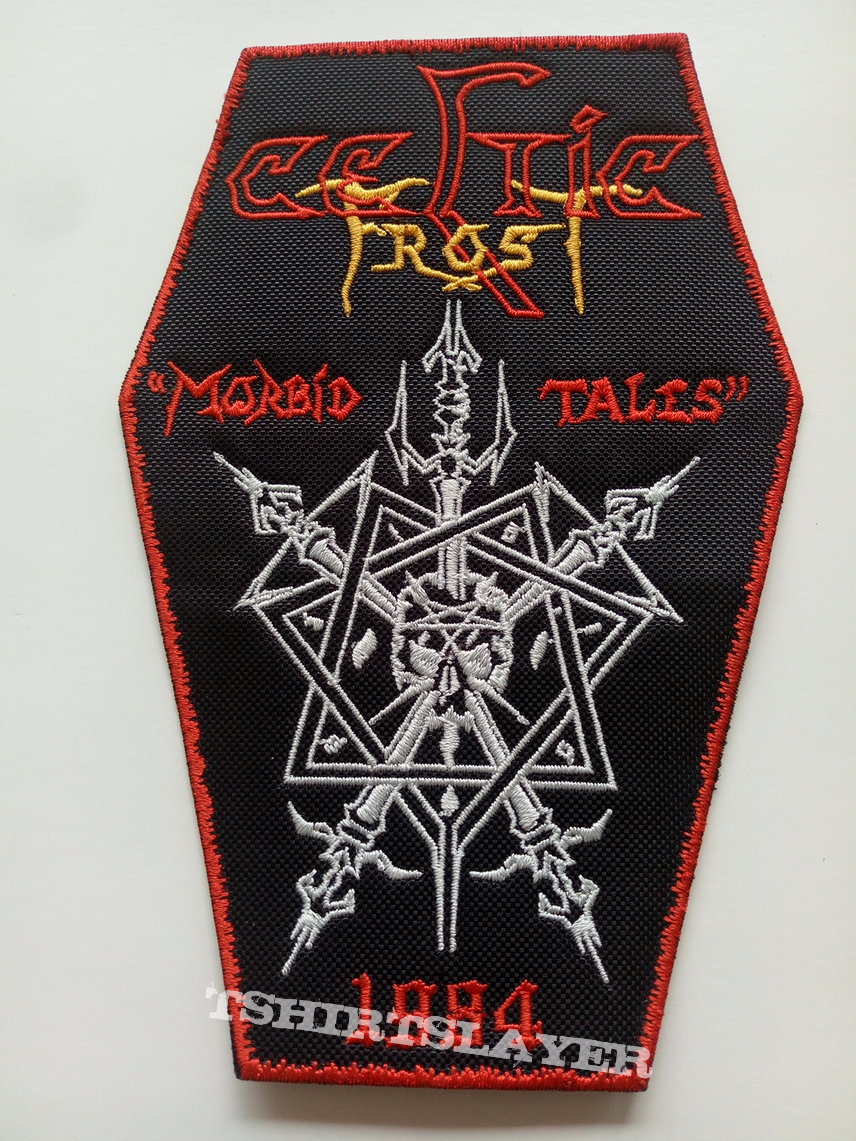 Celtic Frost big  morbid tales coffin patch c192 red border  15.5 x 10 cm