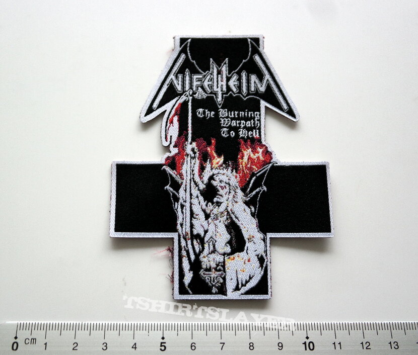 Nifelheim ltd edition shaped patch n32  the burning warpath to hell   white  border