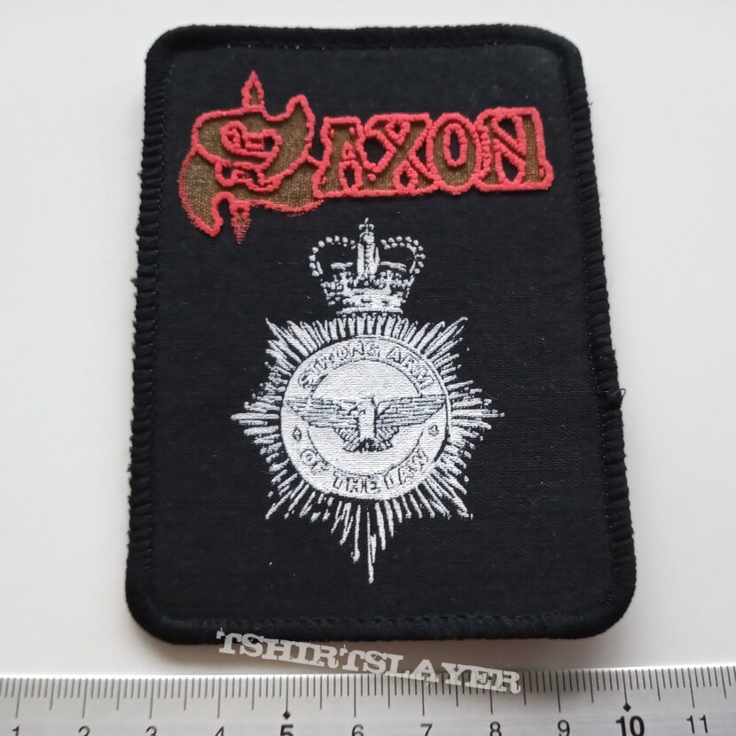 Saxon   80&#039;s  Strong  arm of the law patch 48 Saxon logo rubber print